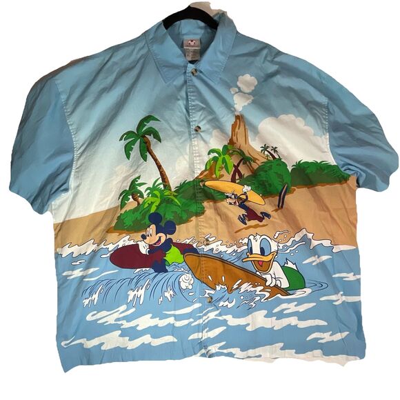 Disney Other - Disney Store 2XL Hawaiian Shirt Mickey Goofy Donald Surfing Aloha Shirt